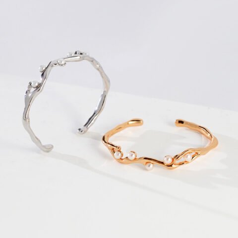 Sterling Sliver Cuff Bracelet 18K White Gold Plated