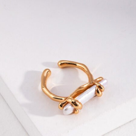 Natural Baroque Pearl Sterling Silver Ring 18ct Gold Plated